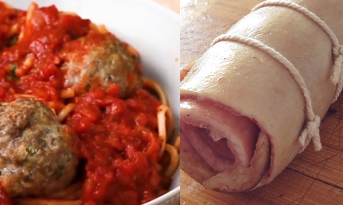 Spaghetti Marinara + Cotenne (Italian Pork Skin Braciole)